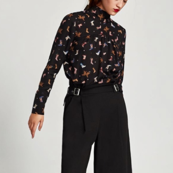 Zara Tops - Zara | Western Boot Print Long Sleeve Top